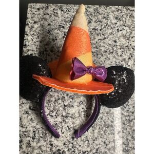 Candy Corn Witch Hat Minnie Mouse Ears Headband Sparkly Purple Bow Halloween